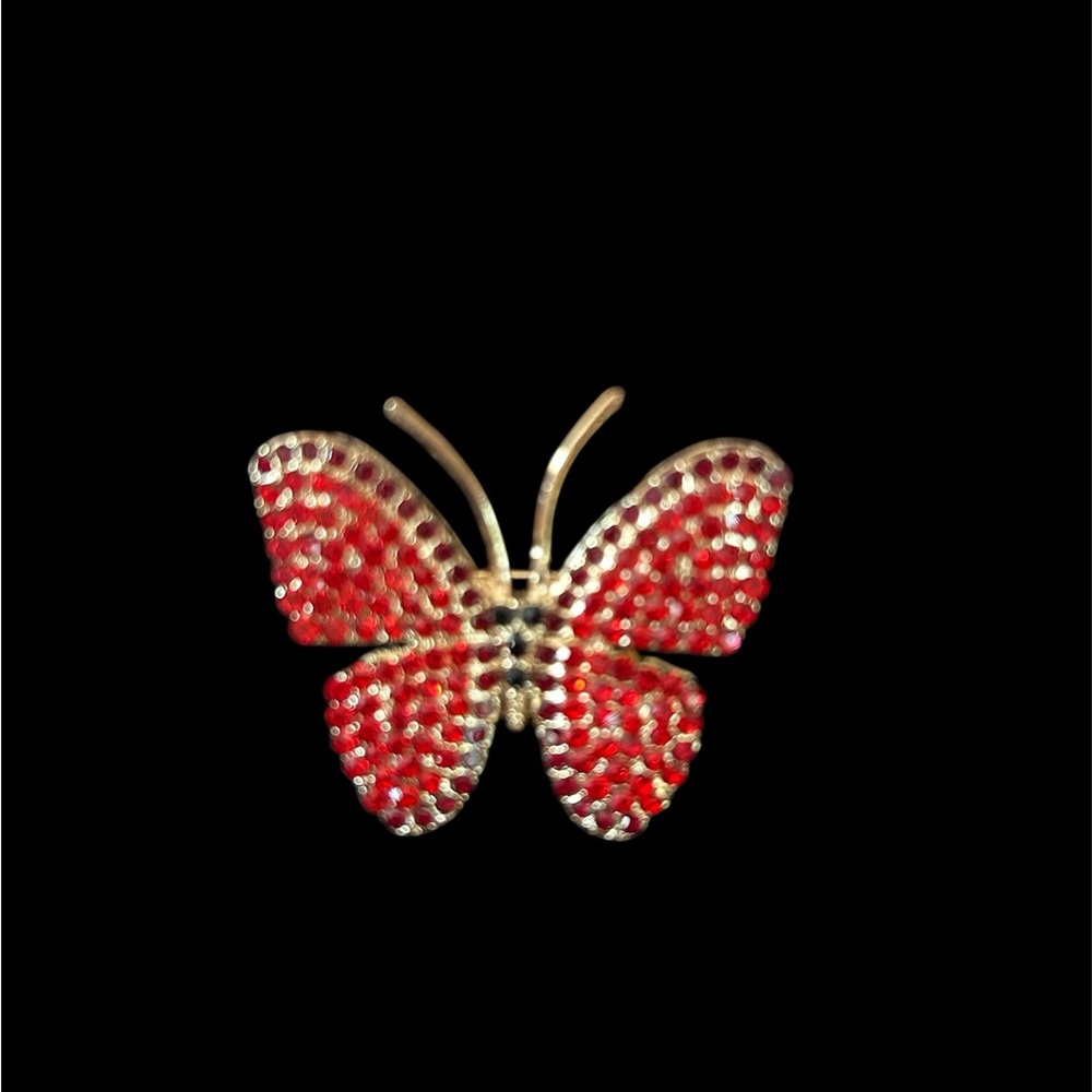 Red and Gold Rhinestone Butterfly Brooch